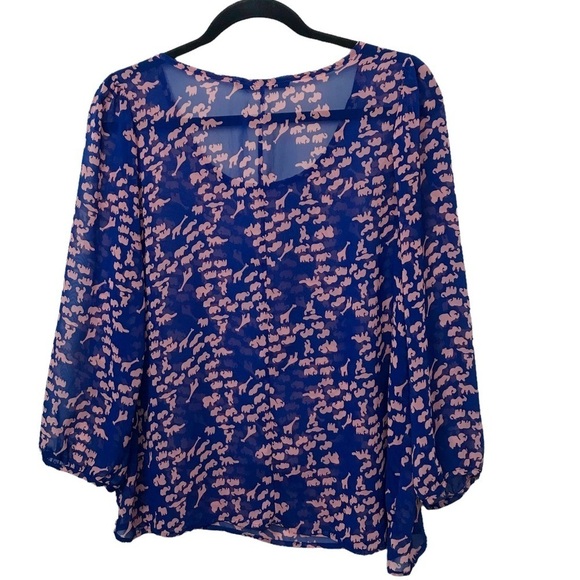 Peaches N Cream Blue Animal Print Blouse Approx Medium - Picture 2 of 11